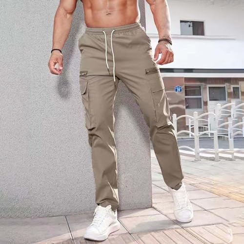 Mens Resort Wear 2025 Cargo Sweatpants Drawstring Joggers Relaxed Fit Stretch Polyester Casual Pants with Pockets4