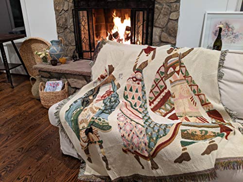 Dada Bedding Elegant Dancing African Women Tapestry Throw Blanket - Festive Celebrate Kwanzaa W/Fringe Tassels - Cottage Woven Ethnic Culture Needle Stitched Design - 50” X 60” (7173) #TOP2