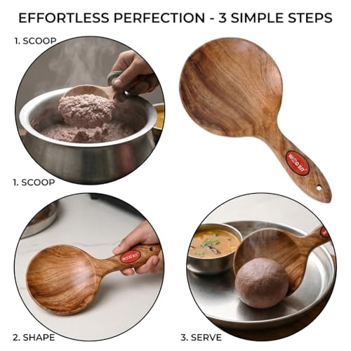 Image of Neem Wood Ragi Mudde Shaper | Traditional Ragi Sangati Maker & Millet Ball Ladle | Heat Resistant & Ergonomic 10 inch Design | Eco-Friendly, Non-Toxic & Antibacterial Brown 24.5 cm