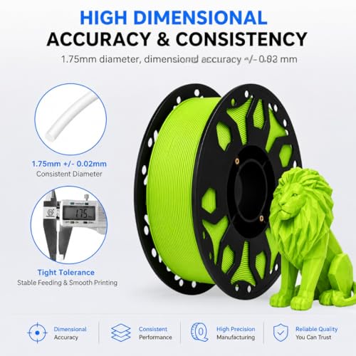 Image of FILAMONT PLA+ 3D Printer Filament 1.75mm, High Strength & Low Warp Printing Material, Dimensional Accuracy ±0.02mm, Vacuum Sealed with Desiccant, 1kg Spool (Lime Green)