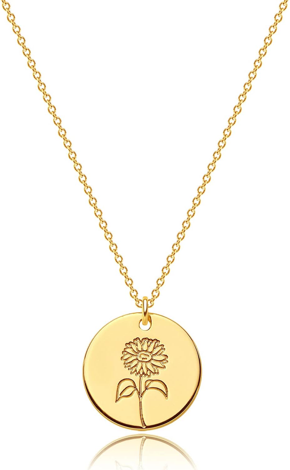 Birth Flower Necklace 18k Gold Custom Floral Pendant Necklaces Dainty Birth Month Flower Disc Hand Stamped Necklace Personalized Jewelry Birthday Gift