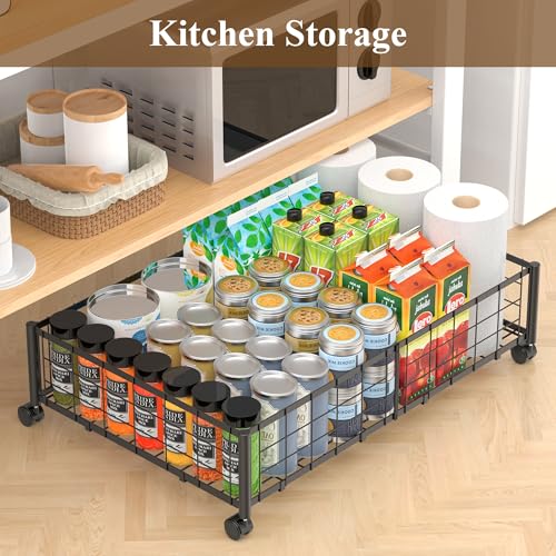 Image of Hleelomi Under Bed Storage with Wheels and Storage Bag, 360 Rolling Under Bed Metal Drawers for Clothes, Blankets, Books and Shoes,Black, 2pack