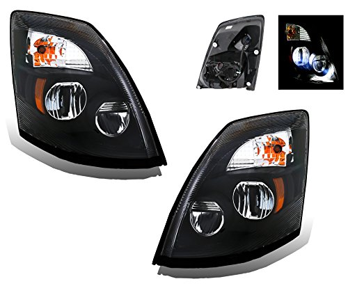 SPPC LED Headlight Black Amber Assembly Set for Volvo VNX/VLN-(Pair) Driver Left and Passenger Right Side Replacement Headlamp
