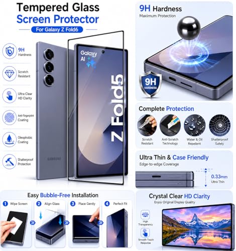 Image of FIRST MART Tempered Glass for Samsung Galaxy Z Fold 5 5G with Silver Camera Ring Guard & Installation Kit | HD Clear Edge-to-Edge Screen Protector, Scratch Resistant, Case-Friendly | Pack of 1