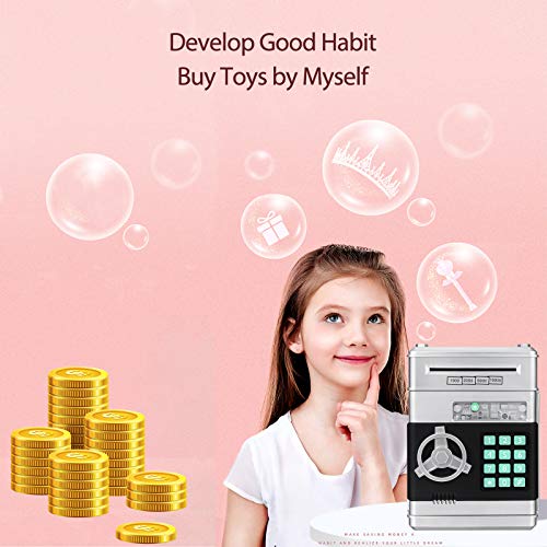 Shomote Piggy Bank For Boys, Auto Scroll Paper Money Atm Machine With Safe Password Lock, Electronic Real Coin Bank Plastic Saving Box, Gifts Toys For 4 5 6 7 8 9 10 Years Old Kids (Silver) #TOP4