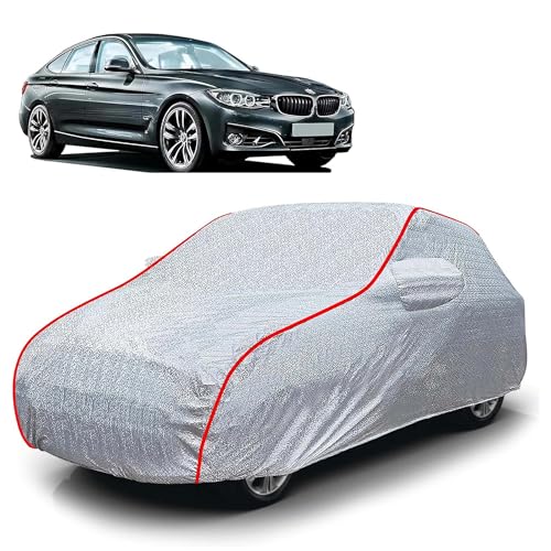 Image of Sulfar 100% Waterproof Car Body Cover Compatible with Mirror for BMW 3 Series GT (Triple Stitched, Full Bottom Elastic, Magic Silver with Red Piping)