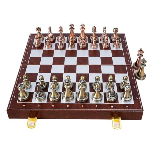 Image of Classic Leather & Metal Chess Board for Family Fun| Foldable Magnetic Pieces with Extra Queens | Portable Travel & Educational Indoor& Outdoor Game | Suitable for Boys and Girls (12 Inch)