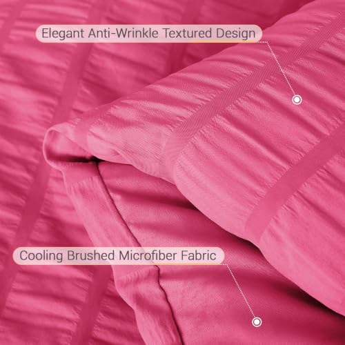 Image of MUXHOMO 7 Pieces Oversized Queen Comforter Set, Seersucker Bed in a Bag Oversized Queen Size, All Season Luxury Bedding Set with Comforter, Flat Sheet, Fitted Sheet, Pillowcases & Shams, Hot Pink