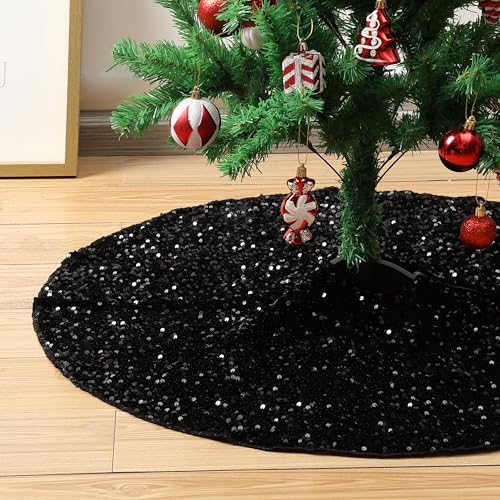 image for Mr. Pen- Christmas Tree Skirt, 36 inch, Black Sequin Christmas Tree Sk