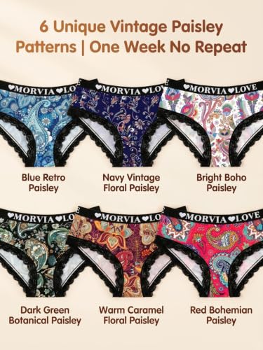 Morvia Women's Hipster Underwear 6 Pack Paisley Lace Trim Briefs - image 5