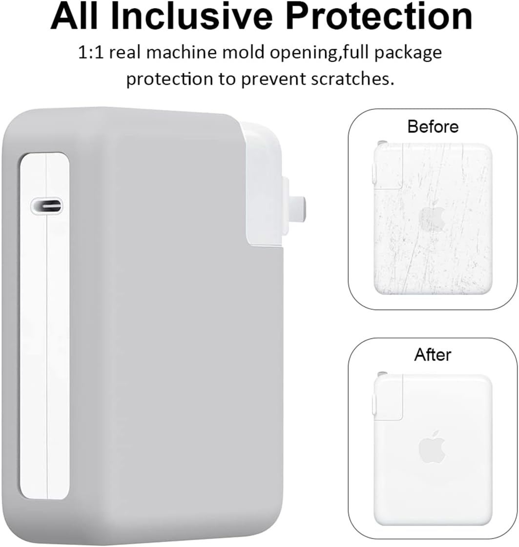 140W Soft Silicone Power Adapter Sleeve Case for 2021 2022 2023 2024 MacBook Pro 16 inch A2485 M1 A2780 M2 A2991 M3 A3186 A3403 M4 Charger Protective Cover (140W), Gray - Image 5