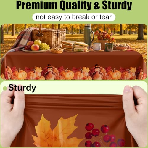 Image of Smiry Disposable Table Cloth - 10 Pack, 54 x 108 Inch Waterproof Rectangle Tablecloths for Parties, Decorative Plastic Table Cover, Leakproof & Sturdy, Coffee & Orange