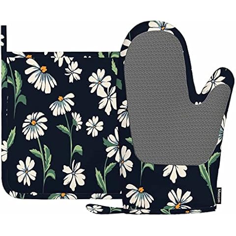 Mxocom Cute Daisy Print Oven Mitts Set Cover