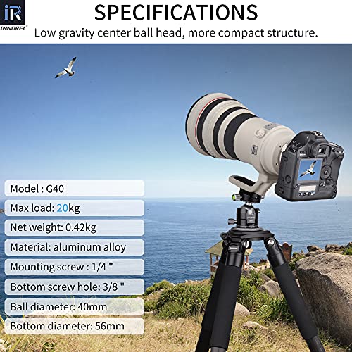 Image of INNOREL G40 Low Profile Tripod Ball Head Double Panoramic CNC Metal Camera Tripod Ballhead with 1 /4 inch Arca Swiss L Plate Bracket and Quick Release Plate for Tripods,Monopod,DSLR,Camcorder,Max Load 20kg