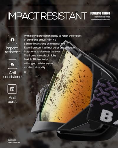 Image of BATFOX Motorcycle Glasses Goggles Dirt Bike Motocross Safety ATV Tactical Riding (HD Purple-Black, Adult)