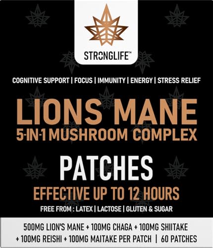 Lions Mane 5 in 1 Mushroom Complex Transdermal Patches – 60 Patches for Cognitive Support, Focus, and Immune Health | High Absorption, Like Capsules and Powder, Easy to Use, Long-Lasting