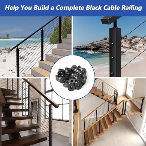 Image of 30 Pack 0.35 inch ID T316 Angle Washers Max for 5 /16 inch Cable Railing Hardware, Marine Grade Stainless Steel 33 Angle Beveled Washers for Stair Deck Metal Wood Aluminum End Posts, Black