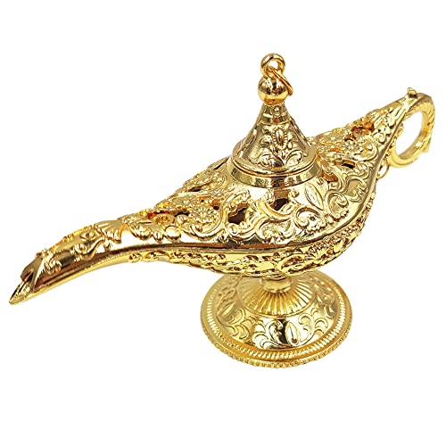 Hourwof Tiny Aladdin Genie Lamp Vintage Legend Aladdin Magic Lamp Wishing Light Arabian Costume Props Party Wedding Table Decoration Birthday Gift Small Gold