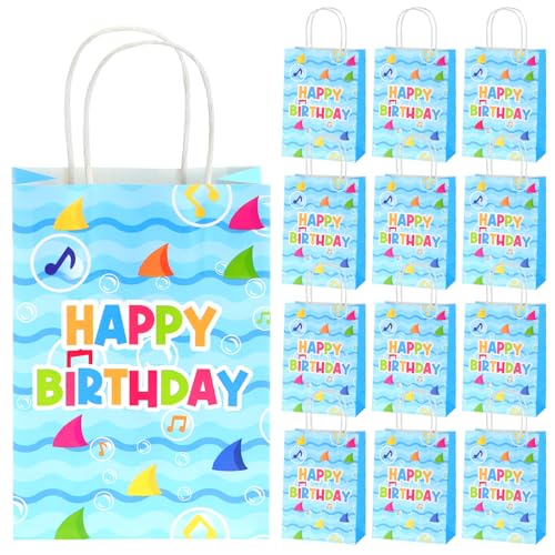 Epakh 24 Pcs Shark Party Favor Gift Bags Shark Themed Goodie Treat Bags Candy Pouch with Handles for Birthday Party Supplies Summer Ocean Sea Decorations