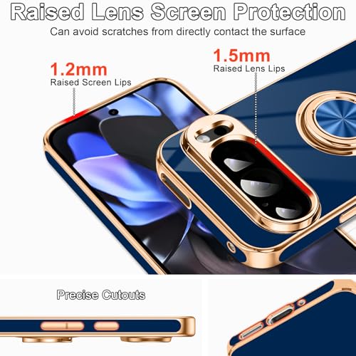 Coque souple Google Pixel 9 Pro XL bleue évitant les rayures avec bague de doigt - 6