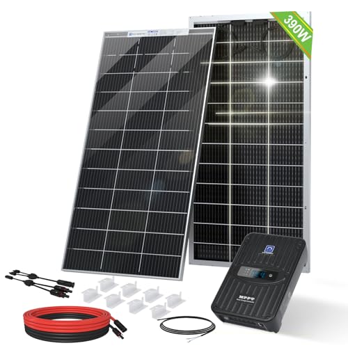 ECO-WORTHY 800W 12V Mono Solar Panel Off Grid RV Boat Kit: 4pcs195W Solar Panels + 12V 60A MPPT Charger Controller+ Bluetooth Module 5.0 + 16Ft Solar Cable + Z Mounting Brackets 800W 12V MPP