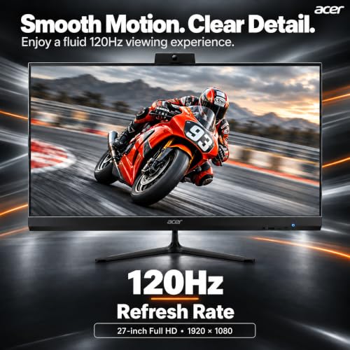 Image of Acer Aspire 27 inch IPS FHD All-in-One Desktop Computer | AMD 8-Core Ryzen 7 5825U (Up to 4.5GHz) | 16GB RAM, 256GB SSD | Office 365 for The Web | WiFi 6E, Bluetooth 5.3 | Wireless KB & Mouse | Windows 11
