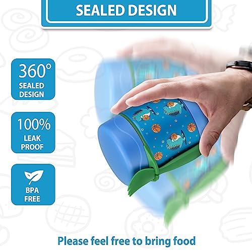 Image of Howeemo 10oz Soup Thermo for Hot Food Kids,Lunch Thermo Kids Food Jar with Spoon Hot Insulated Food Containers,Leak Proof Stainless Steel Wide Mouth Lunch Food Thermo Jar for School(Blue-Basketball)