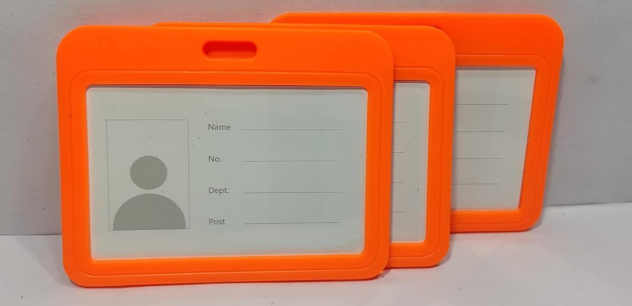 Staprico Plastic ID Card Holder, Double Sides Visible, Waterproof Unisex ID Card Holder Case for Office, School & Colleges, Clamshell PP Card Holder (10, Orange, for Horizontal Card (54 mm x 86 mm))-picture-59