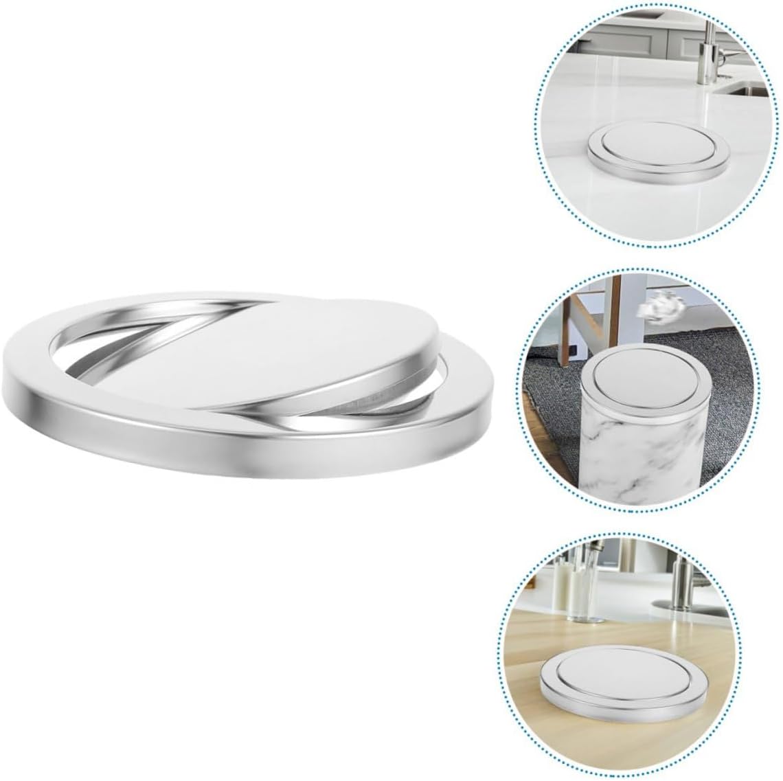 HANABASS 2pcs Swing Top Trash Can Lids Embedded round Stainless Steel Covers Fits 21.5-24cm Openings Flush Countertop Trash Can Swing Flap Garbage Bin Lid for Bathroom Kitchen