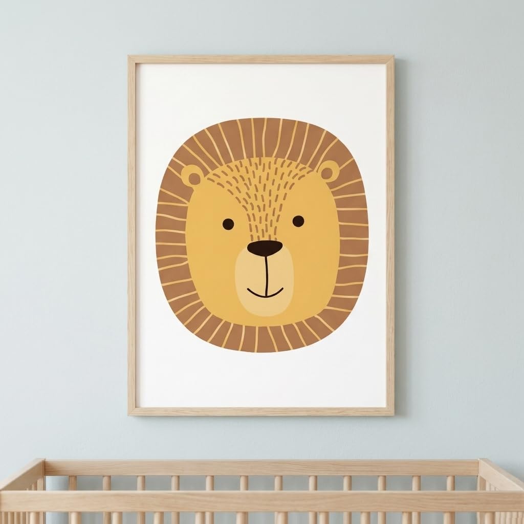 Set de 3 Cuadros Infantiles - Triptico Láminas Infantiles Personalizadas con Nombre e Inicial A3 - Decoración Habitación Bebé León y Arcoíris Boho Nordico Animales - Regalo Lienzo - Sin Marco (León)