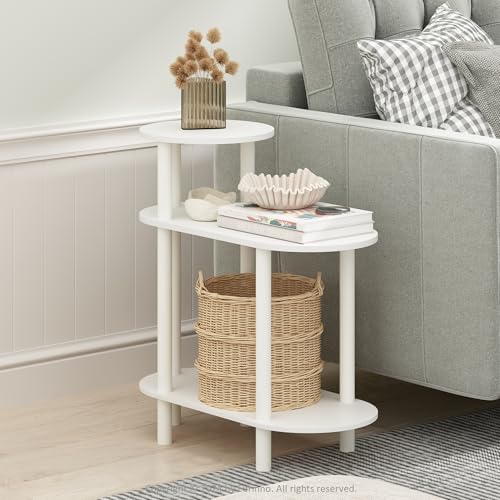 Furinno Turn-N-Tube Side Table, 3-Tier Narrow Sofa End Table with Oval Shelf, Night Stand, Bedside Table, Toolless Assembly, for Living Room, Bedroom, White - image 2