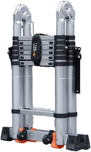 NEOCHY Escalera telescópica de aluminio ligera plegable portátil de 20 pies, escalera plegable de articulación grande, escalera industrial compacta