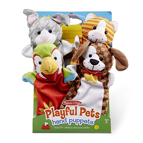 Melissa & Doug Playful Pets Hand Puppets - The Original (Set of 4 - Rabbit, Parrot, Kitten, and Puppy, Soft Plush, Great Gift for Girls and Boys - Kids Toy Best for 2, 3, 4, 5 and 6 Year Olds)