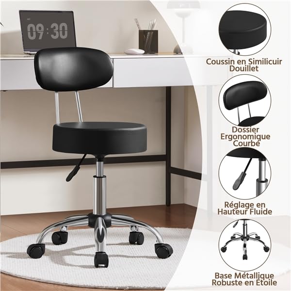 Yaheetech Tabouret de Bar réglable en Hauteur 75,5-85 cm Assise pivotante Noir