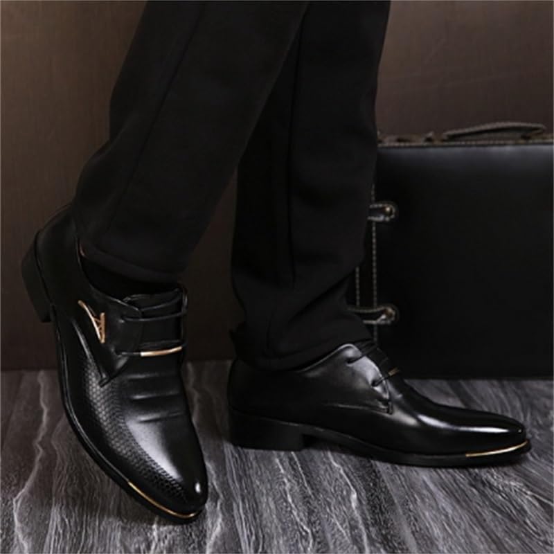 Men Leather Shoes Wedding Shoes Business Dress Shoes Black Slip-On Embossed(11)4