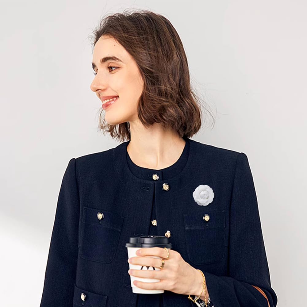 6 Broches Camélia Blanc En Velours - 3 Tailles (48mm, 58.5mm, 63.5mm) - Épingles à Revers Décoratives Pour Femmes