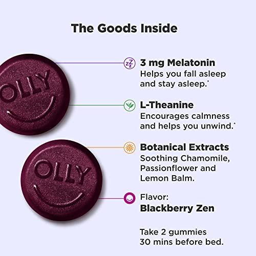 Olly Sleep Gummy, Occasional Sleep Support, 3 Mg Melatonin, L-Theanine, Chamomile, Lemon Balm, Sleep Aid, Blackberry, 50 Count #TOP2