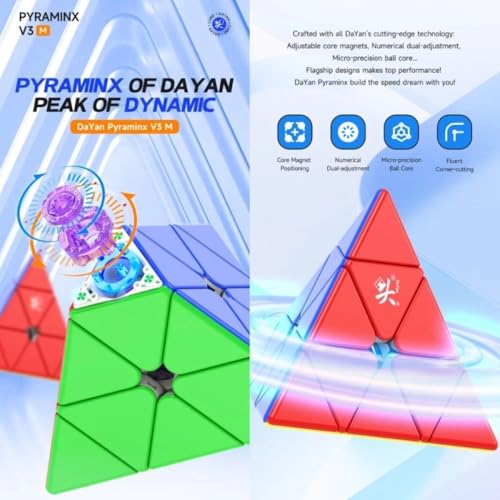 Image of Dayan Pyraminx V3 Magnetic Speed Cube | 10 Magnet Ball-Core | 48-Level Numerical Dual Adjustment & Adjustable Core Magnets | Lightweight 60g Professional Stickerless Pyraminx Puzzle