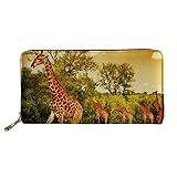 Alemiu Women's RFID Blocking Leather Zip Around Wallets Animals Clutch Travel Purse Green Giraffe Printed Perfect Gifts for Girls Long Style Money Clip Phone Checkbook Holder Clutch Handbag Purse