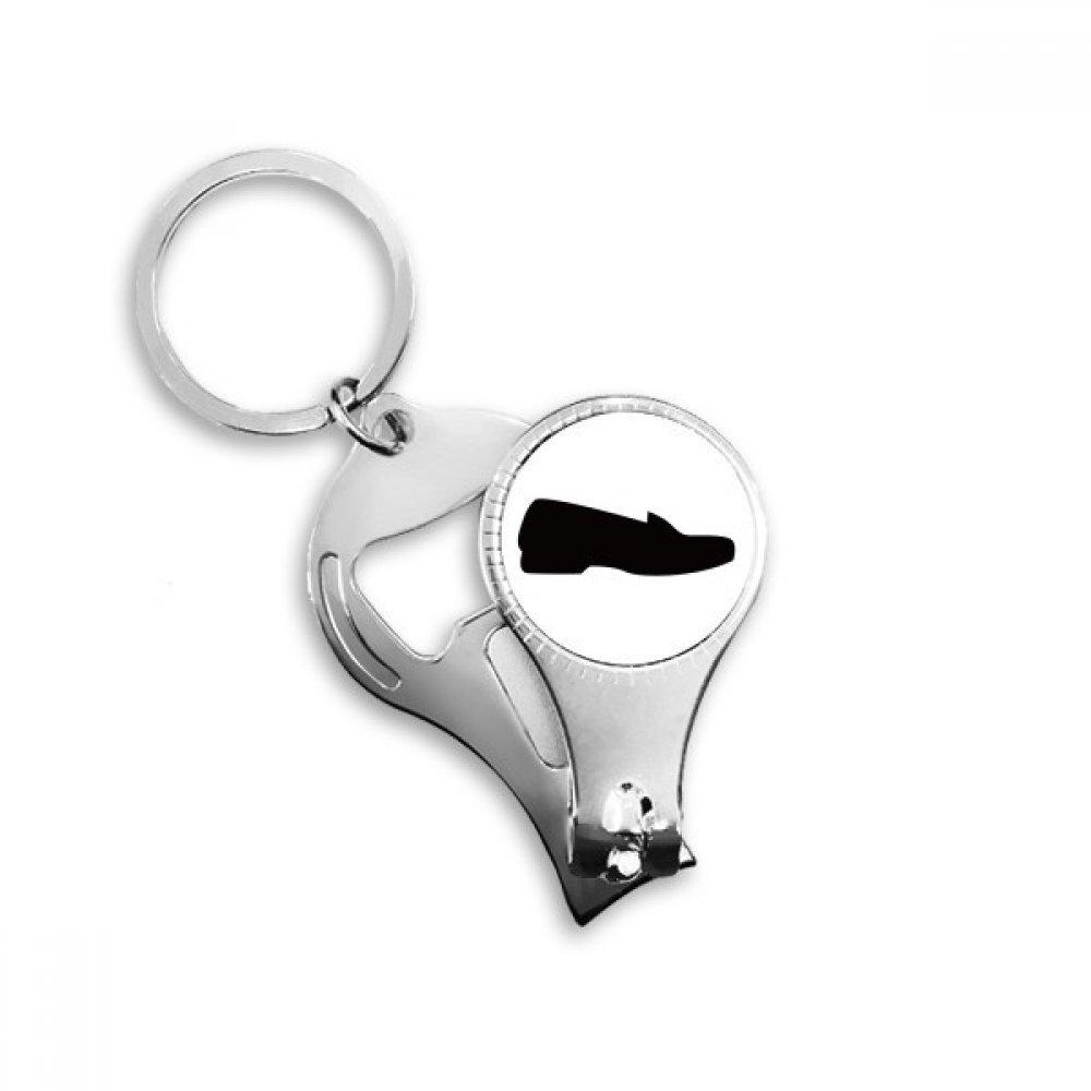 Porte-clés anneau multi-fonction en cuir noir avec coupe-ongles et décapsuleur intégré