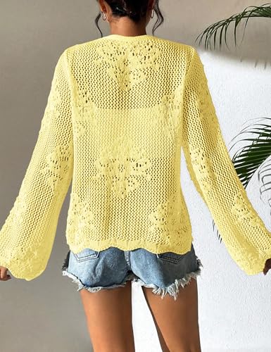 Image of Womens Tie Front Lightweight Crochet Cardigan Shrugs Knit Cardigan Crop Tops Cover Up