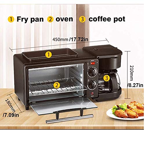 KIJUH Retro Nostalgie 3-in-1 Frühstück Maker Station 4 Cup Kaffeeautomat, 2-Scheiben Toaster mit Timer, Griddle, schwarz – Bild 3
