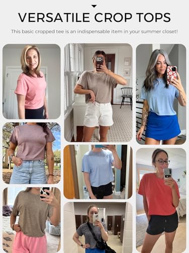Image of UNCLECAT Womens Cropped T Shirts Summer Basic Short Sleeve Crop Tops | Crew Neck, Cute, Solid, Loose Fit, Casual, Going Out, Trendy Clothes, Daily Wear, Workout, Vacation