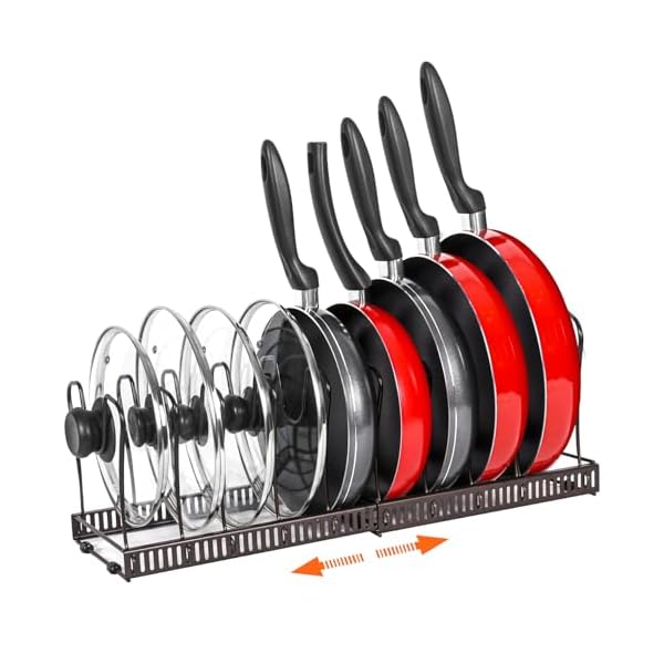 Pot Rack Organizer -Expandable Pot and Pan Organizer for Cabinet,Pot Lid Organizer Holder with 10 Adjustable Compartment for Kitchen Cabinet Cookware Baking Frying Rack,Bronze