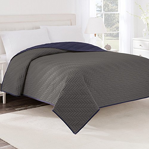 Image of Martex Solid Reversible Coverlet, Full /Queen, Ceil Blue /Khaki