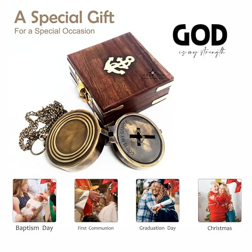 Brújula cristiana de latón con grabado y caja de ancla miniatura 2