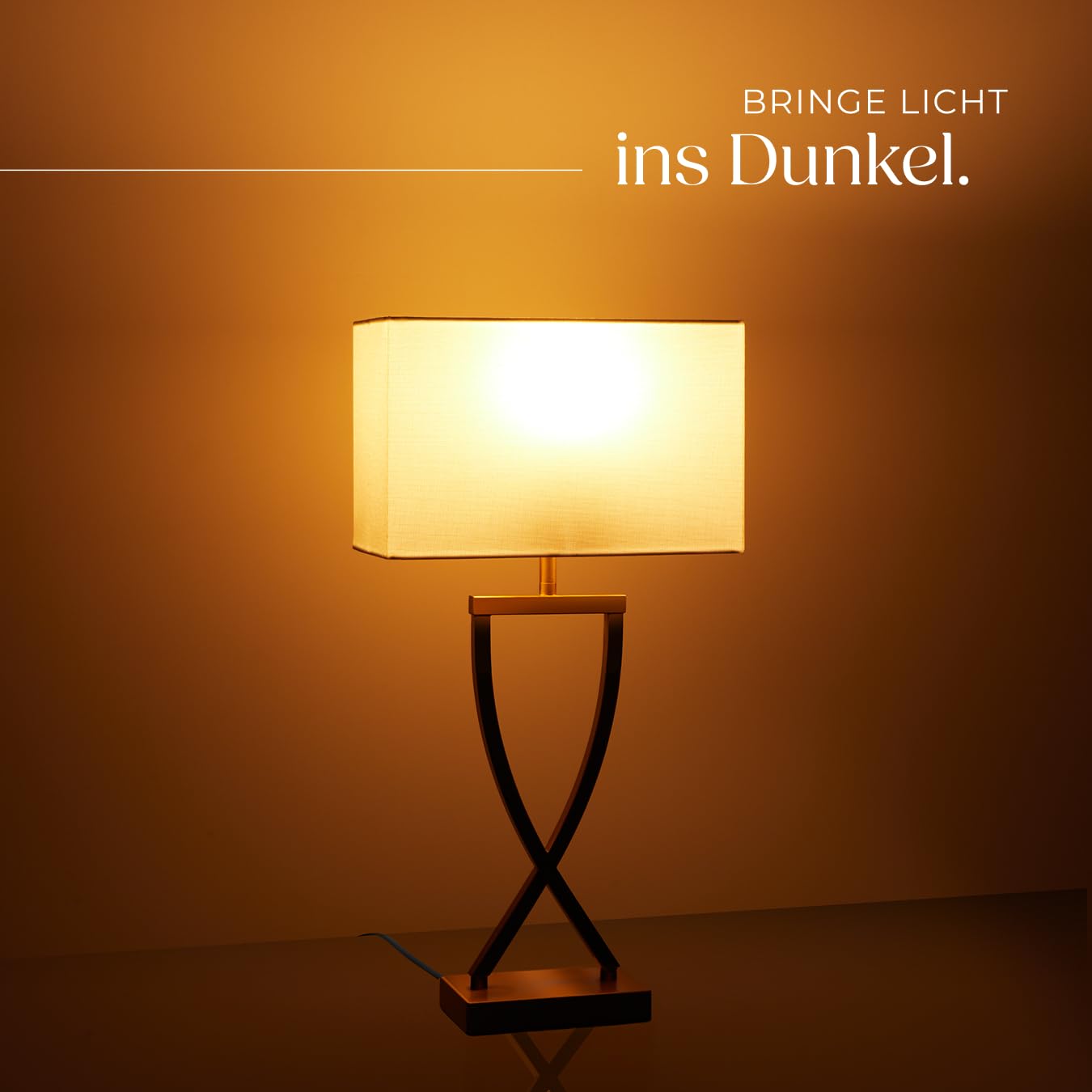 tectake® Nachttischlampe mit Stoffschirm, Schreibtischlampe, E27 Fassung, Deko Tischlampe mit Kippschalter und Kabel, Nachtlicht Lampe, für Schlafzimmer Wohnzimmer, 27 x 12 x 51,5 cm - messingfarben