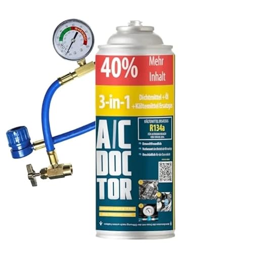 3in1 Dichtmittel, Öl & Kältemittel R134A Ersatzgas für Klimaanlagen von Autos 1995-2016 mit Füllschlauch