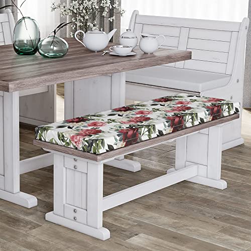 Ambesonne Shabby Flora Bench Cushion, Country Style Floral Flower Roses Watercolor Image Art, Standard Size Foam Pad With Decorative Fabric Cover, 45" X 15" X 2", Coral Maroon #TOP2