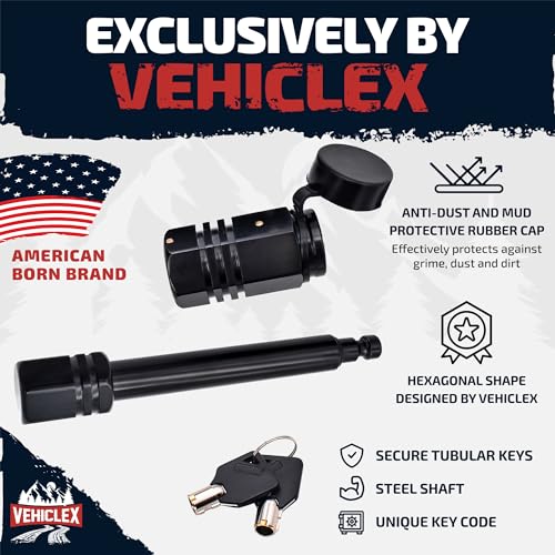 Vehiclex Hitch Pin Locks for 2\" Trailer Receivers (2 Keyed Alike) - 5/8\" Pins for Class III, IV, Defends Against Dust, Mud, and Thieves - Thumbnail 3